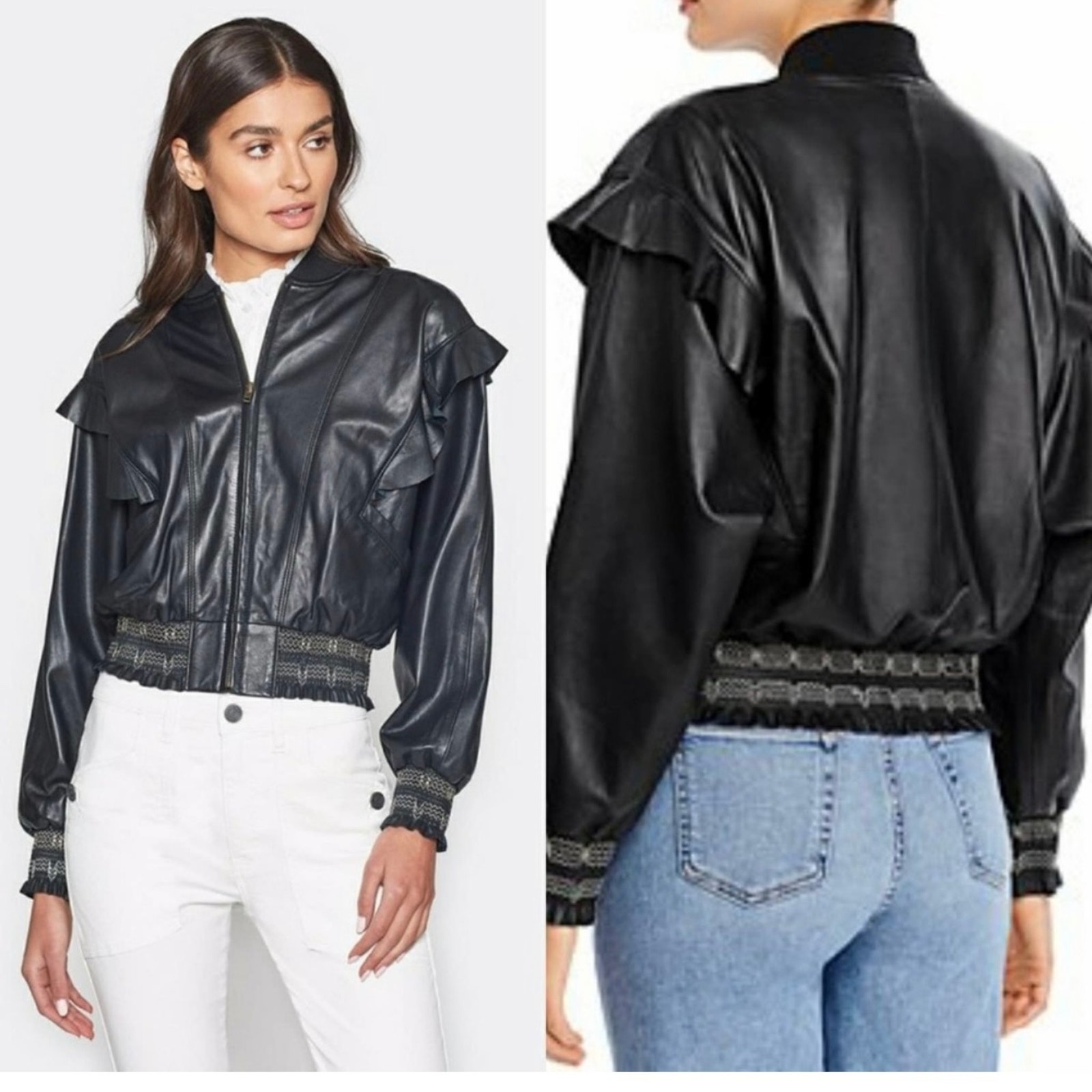 Joie Temis B Ruffle Lamb Leather Jacket Size Small